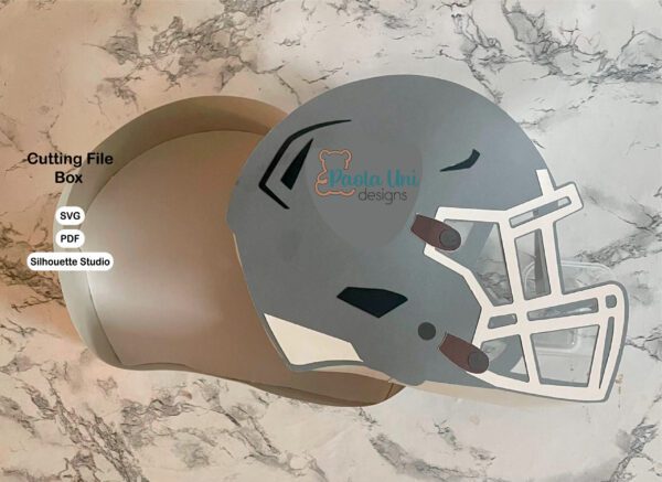 Archivo para recortar y armar caja en forma de casco de futbol Americano