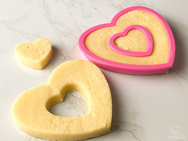 heart shaped cookie dough with heart removed from center