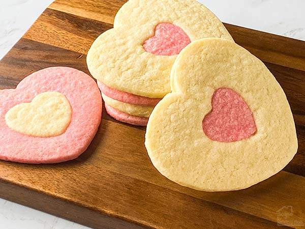 two-toned cookies on a cutting board