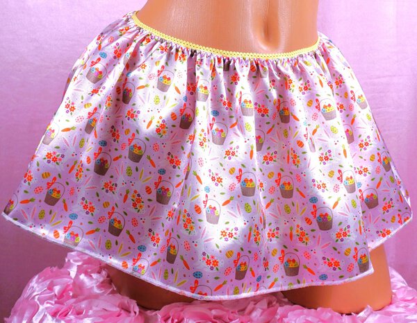 Ania's Sissy SATIN Mini Skirts 4 Piece LOT Bunnies Baby Aliens Orange Shiny One Size mini skirt - Image 2