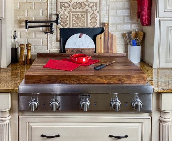 walnut cutting board cooktop cover