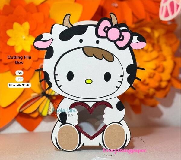 Archivo para cortar y armar caja en forma de vaca svg cricut, studio, pdf - Imagen 2