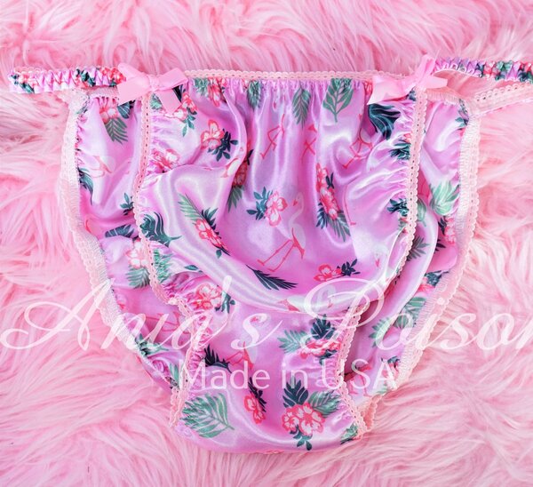 SAtin Silky Smooth PINK Flamingo SUmmer floral XL Sissy Mens panties - M/L