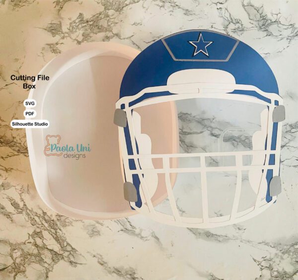 Archivo para recortar y armar caja en forma de casco de futbol Americano