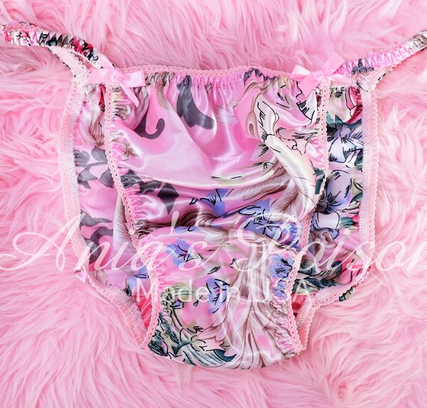 SAtin Silky Smooth PINK floral XL Sissy Mens panties - XL