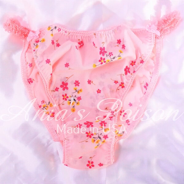 Sissy satin Vintage style PINK lace sides Mesh semi sheer stretch panties for men M/L