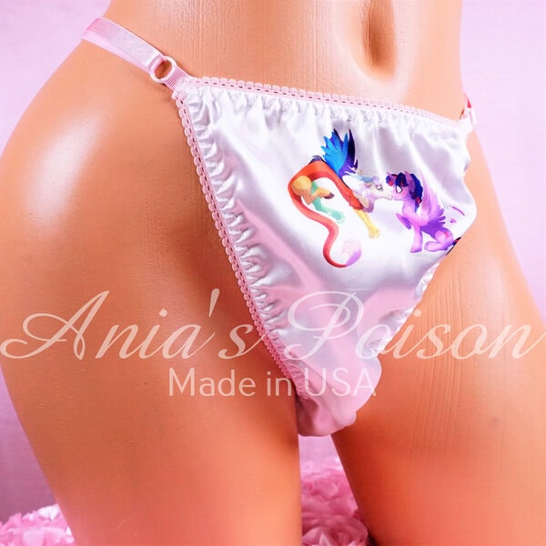Sissy satin Vintage style Adjustable sides Dragon Kiss Ponies Satin THONG PANTIES