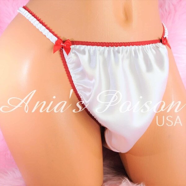 Ania's Sissy white Satin string Bikini Spider Hero shiny wetlook men's character print panties sz L - Image 3