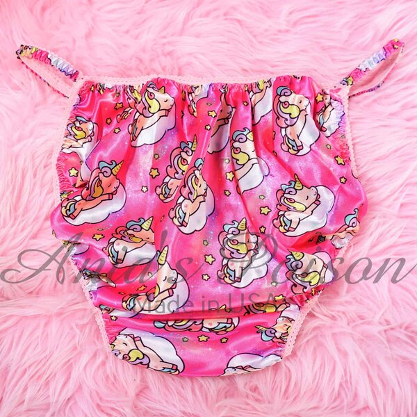 Ania's Sissy Pink Satin string Bikini baby rainbow Unicorn girly print shiny wetlook men's panties sz 2XL - Image 5