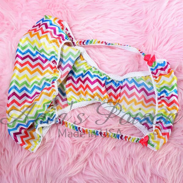 Ania's Sissy Satin string bikini Rainbow Pride Chevron stripe shiny wetlook ladies cut panties sz 2XL - Image 4