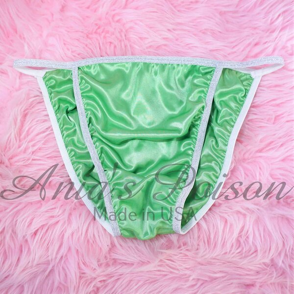 Ania's Sissy Green BUTTER SOFT Satin string bikini shiny wetlook men's panties sz XL - Image 4