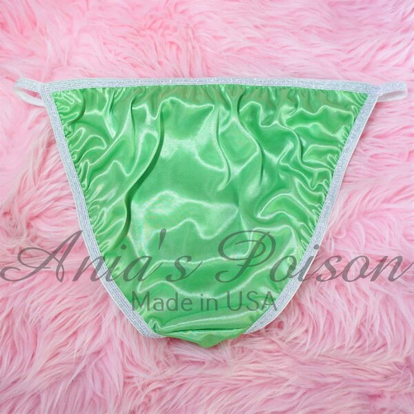 Ania's Sissy Green BUTTER SOFT Satin string bikini shiny wetlook men's panties sz XL - Image 6