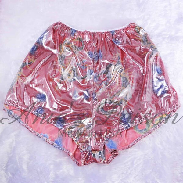 Ania's Sissy metallic foil Tap Panties super shiny high gloss wetlook unisex high waisted sleep shorts - Image 2