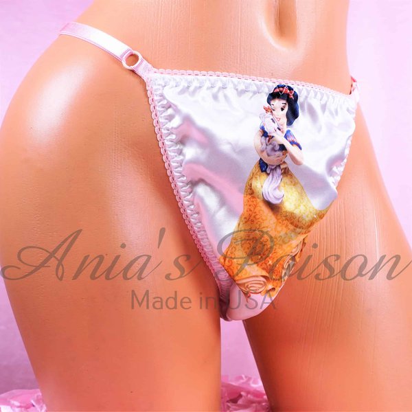 Ania's Sissy rare princess print Satin Thong adjustable sides men's panties One Size