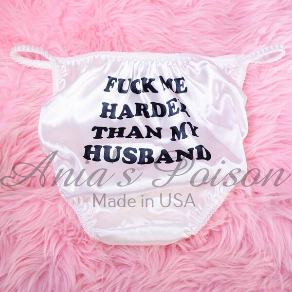 Ania's Sissy white Satin string Bikini naughty Sissy Boy text shiny wetlook men's panties sz XL - Image 4