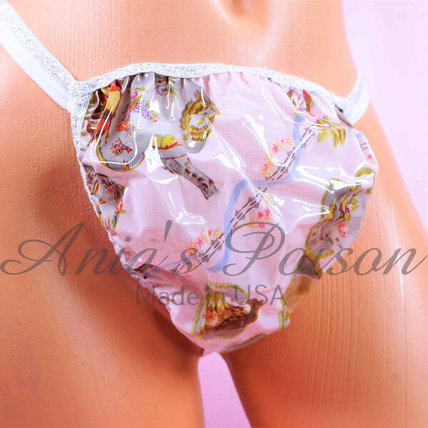Ania's Sissy PLASTIC G-string Teapot print pink waterproof Men's Pouch Thong sz M/L - Image 4