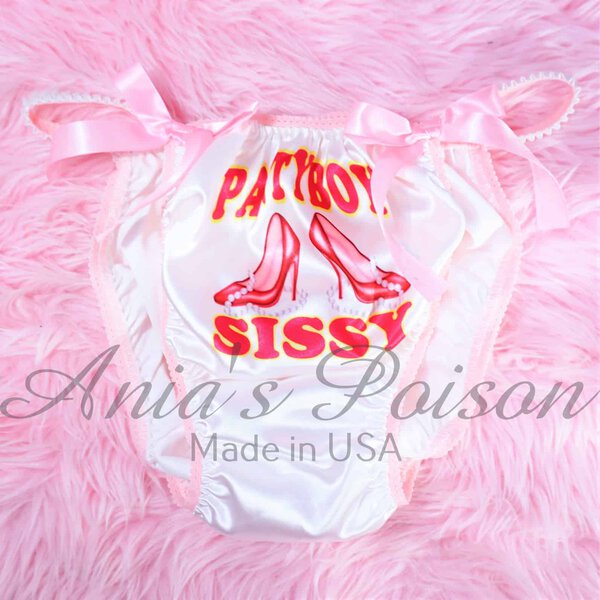 Ania's Sissy Satin string Bikini Heels & Pearls Pantyboy Sissy humiliation double sided print shiny wetlook men's panties sz L - Image 2