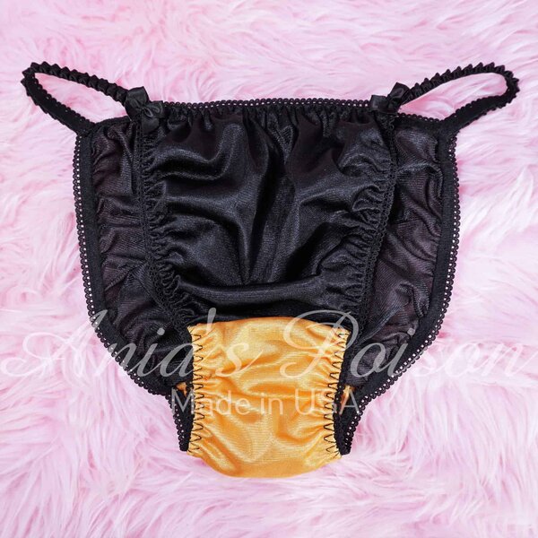 Ania's Sissy NYLON Halloween string Bikini Black and Orange men's LOW RISE panties sz S