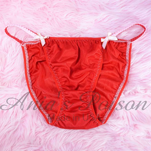 Ania's Sissy NYLON Red & Pink string Bikini Duchess cut super soft WOMEN'S panties sz 9