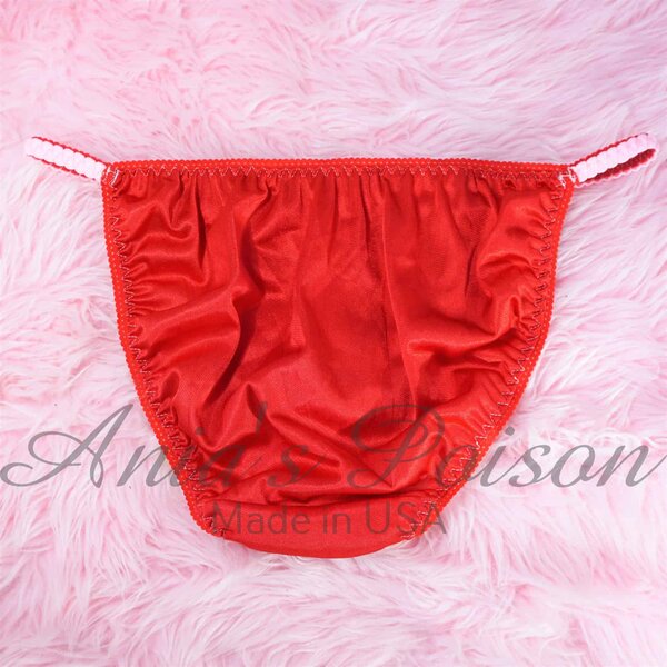 Ania's Sissy NYLON Red & Pink string Bikini Duchess cut super soft WOMEN'S panties sz 9 - Image 4