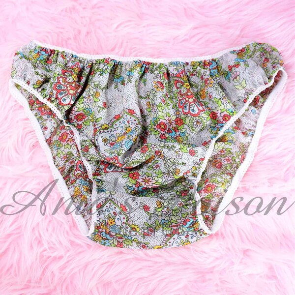 Ania's Sissy Chiffon Hippie Floral Full Cut chiffon panties Men's Bikini sz M/L