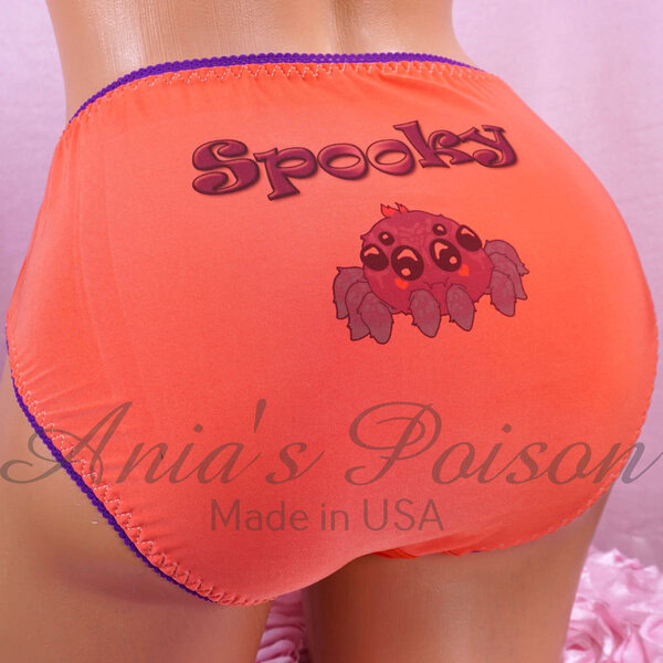 Ania's sissy 80s style Halloween Stretch Butter soft Orange custom print full bikini sz S/M - Image 2