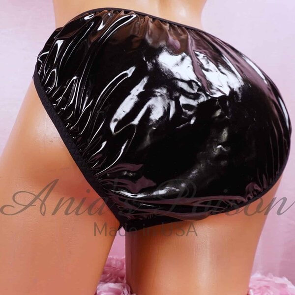 Ania's Sissy black VINYL string bikini slick wetlook shiny wetlook men's panties sz M