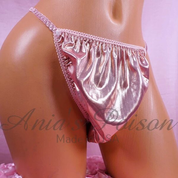 Ania's Sissy Pink & Gold shiny Metallic Foil wetlook string bikini men's panties sz XXL