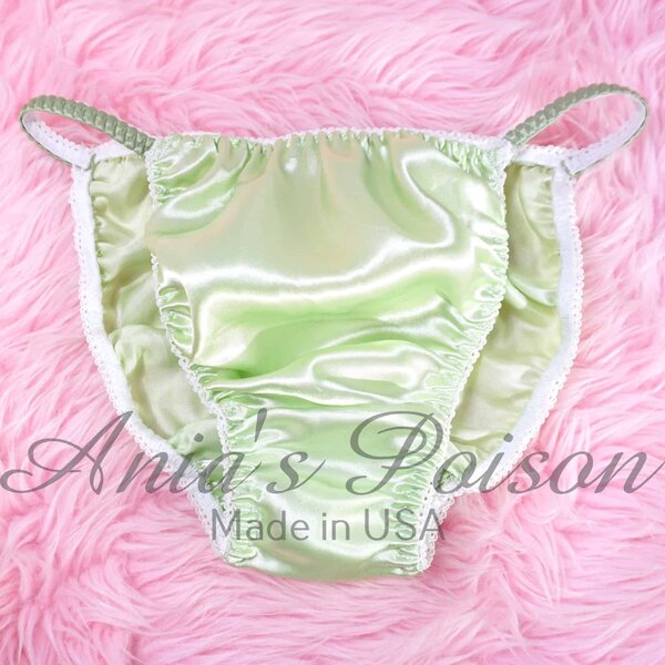 Ania's Sissy Satin string bikini Spring Green shiny wetlook men's panties sz M