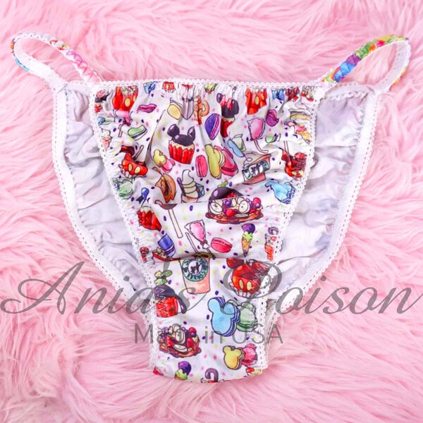 Ania's Sissy Spandex stretch string bikini Magic Mouse & Sweets print men's panties sz L