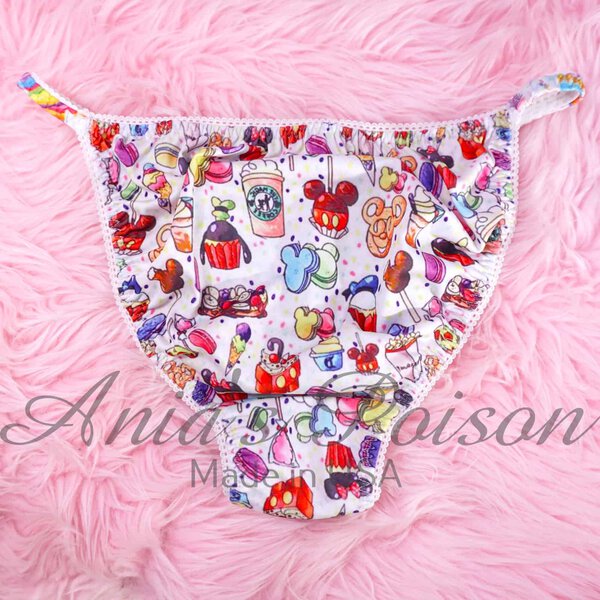 Ania's Sissy Spandex stretch string bikini Magic Mouse & Sweets print men's panties sz L - Image 2
