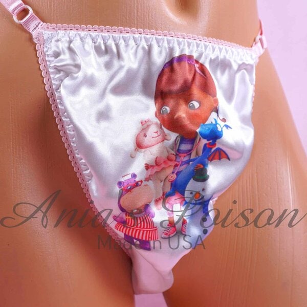 Ania's Sissy Satin Thong stuffed animal doctor character print adjustable sides men's panties One Size - Image 2