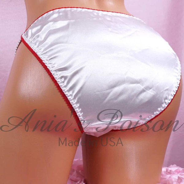 Ania's Sissy white Satin string Bikini Duchess Cut Jack & Friends Coffin print shiny wetlook women's character print panties sz 5 - Image 3