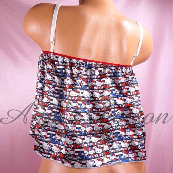Ania's Sissy Satin Crop top Cami Sailor Kitty Print shiny wetlook unisex top - Image 2