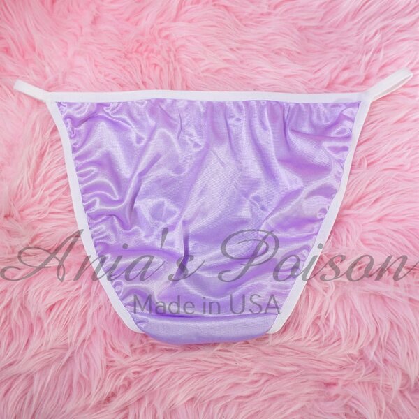 Ania's shiny Nylon panties Women's cut Lilac White Eyelash Lace string bikini panties sz 7/L - Image 5