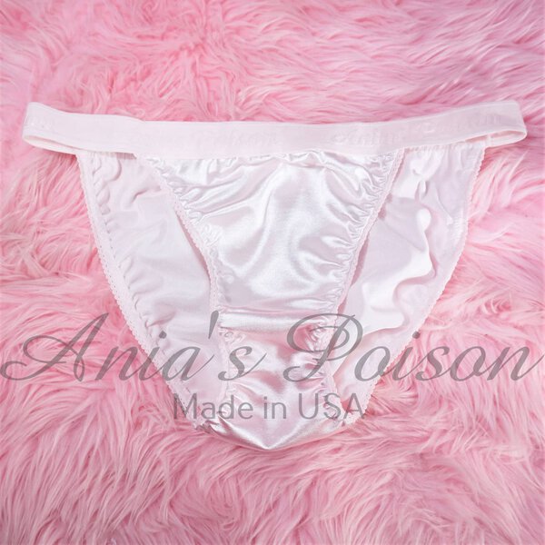 Ania's 80s style White Stretch Shiny Spandex Satin Women's cut bikini panties sz 6/M - Image 3