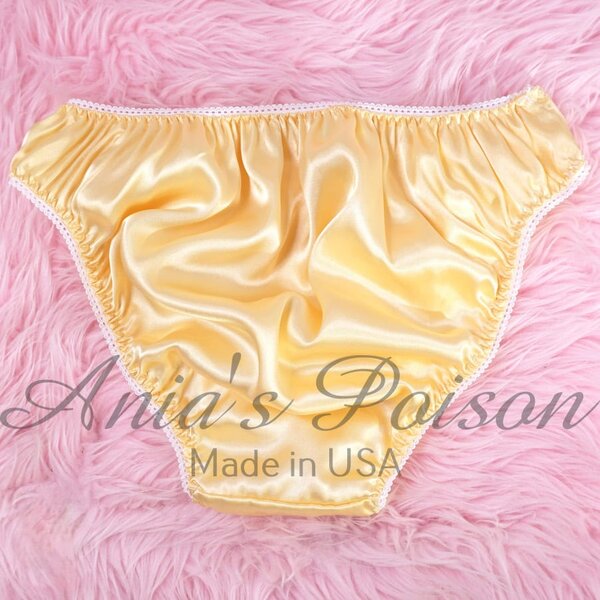 Ania's Sissy Satin Full Cut panties Custard Yellow Men's Bikini sz M/L - Image 2
