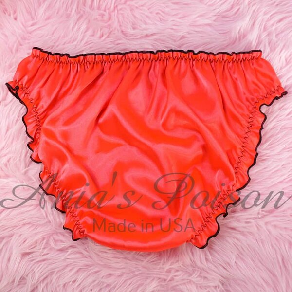 Ania's Sissy Satin Ruffled Full Cut panties Neon Red Men's Bikini sz XXL - Image 3