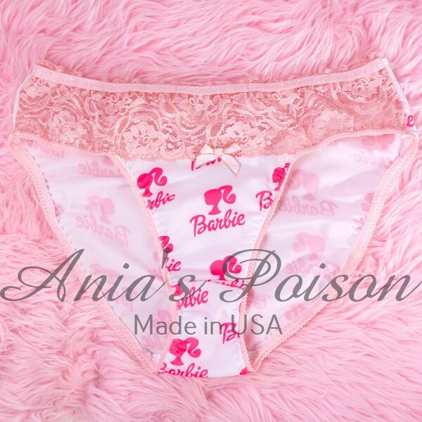 Ania's sissy Spandex Dolly Lace front Pink and White women's cut stretch full bikini sz 6 - Image 3