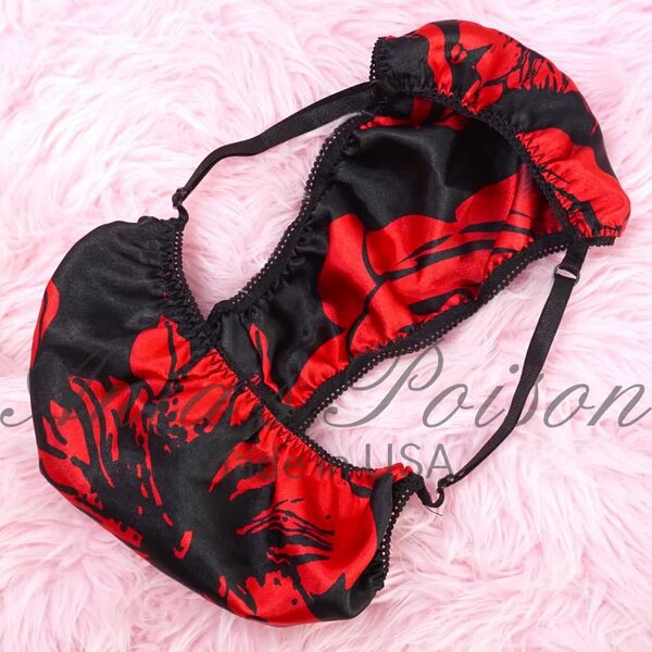 Ania's Sissy Brazilian Cut Panties Red Black Floral Satin Adjustable sides Cheeky Men's front lined panties - Image 4