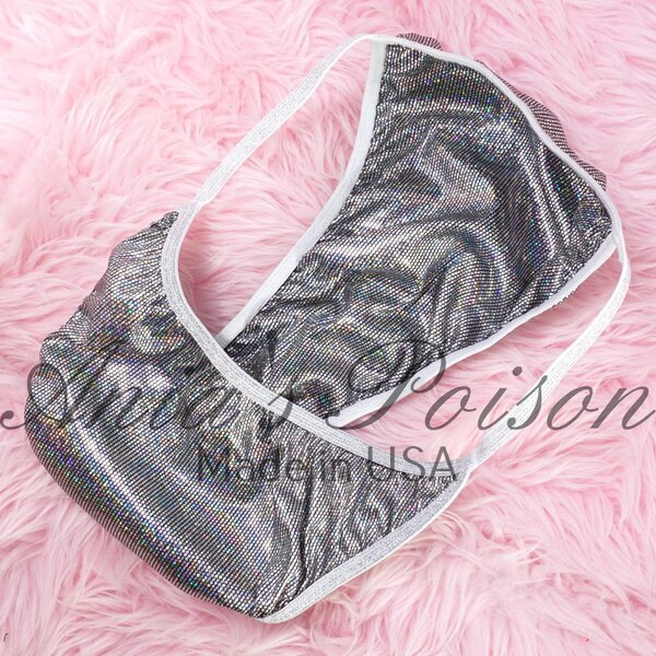 Ania's Sissy Brazilian Cut Panties Silver Metallic Foil Dot Cheeky Men's front lined panties sz L - Image 3