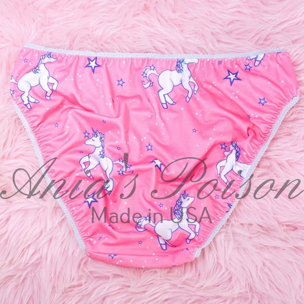 Ania's sissy 80s style Stretch Spandex Pink Unicorn print HIGH LEG CUT full bikini sz L - Image 4