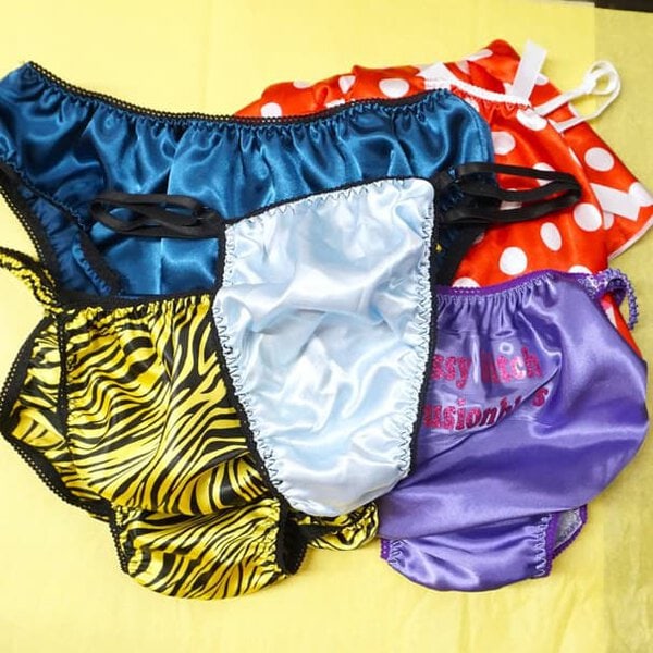 SECONDS LOT 5 Pieces MEN'S Sissy Satin Foil shiny Panties sz L/XL