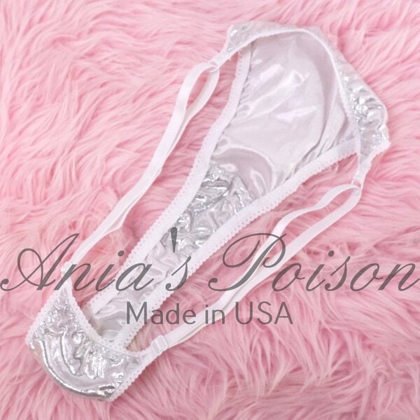 Ania's Sissy Ladies triangle Thong Silver Metallic Foil Sparkle shiny adjustable sides women's panties sz Reg - Image 4