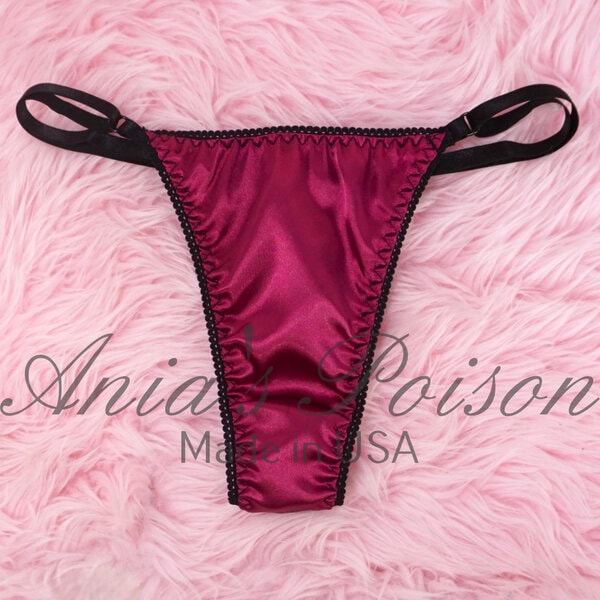 Ania's Sissy Ladies triangle Thong Magenta Satin shiny adjustable sides women's panties sz Reg - Image 3