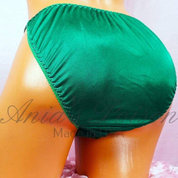 Ania's Sissy Nylon string Bikini Green shiny men's Poison Cut panties sz L - Image 2