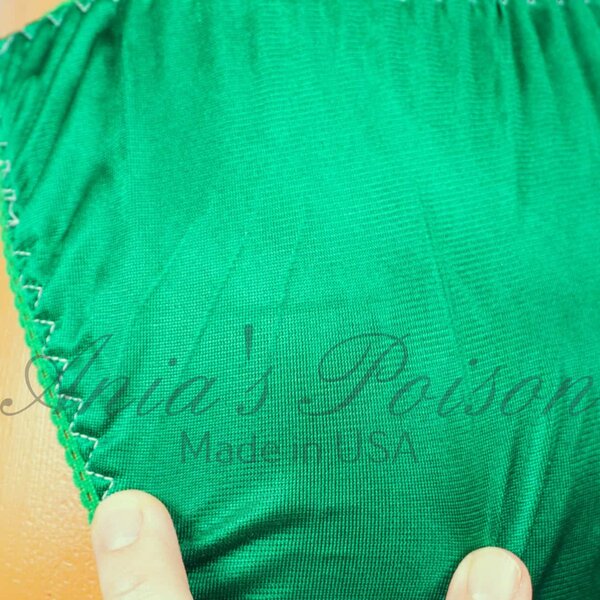 Ania's Sissy Nylon string Bikini Green shiny men's Poison Cut panties sz L - Image 3
