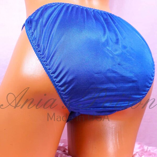 Ania's Sissy Nylon string Bikini Royal Blue shiny men's Poison Cut panties sz L - Image 2