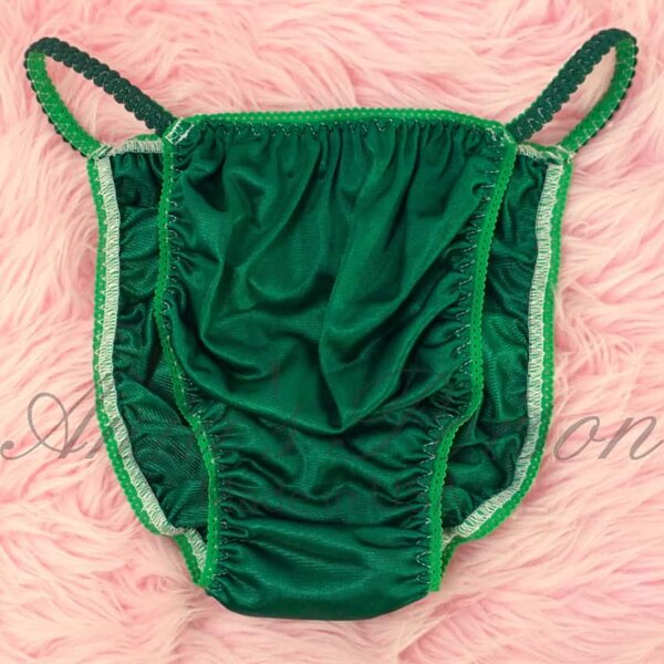 Ania's Sissy Nylon string Bikini Green shiny men's Poison Cut panties sz L - Image 5