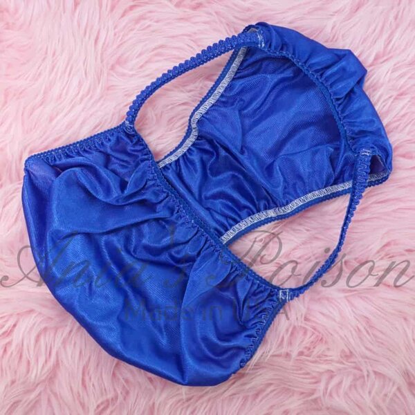 Ania's Sissy Nylon string Bikini Royal Blue shiny men's Poison Cut panties sz L - Image 4